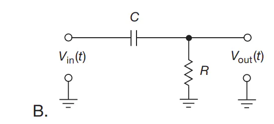 Schematic of an RC differentiator circuit
