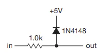 Schematic of a diode clamp circuit limiting signal to 5.6 volts