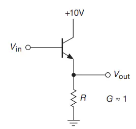 Schematic of an emitter follower circuit showing input and output impedance