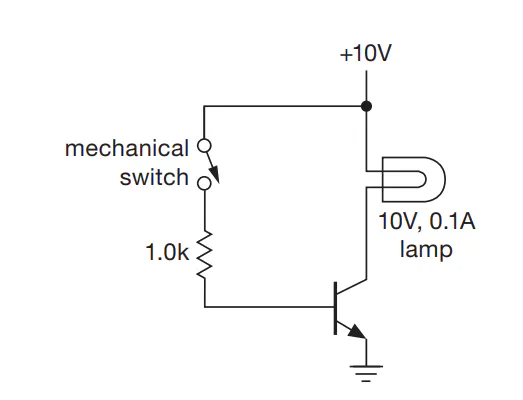 Circuit diagram of a transistor switch driving a lamp load