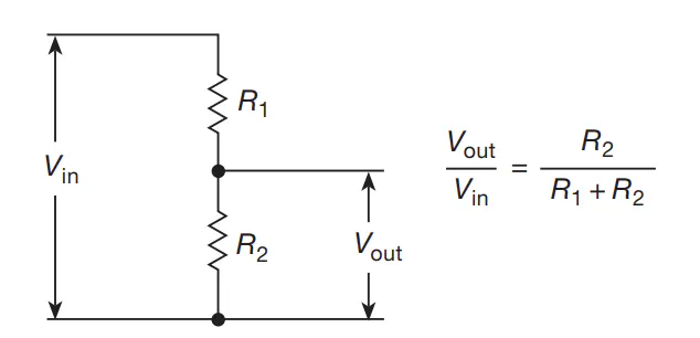 Schematic of a resistive voltage divider circuit
