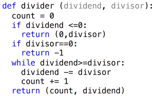 Division algorithm using a finite state machine with variable cycle count