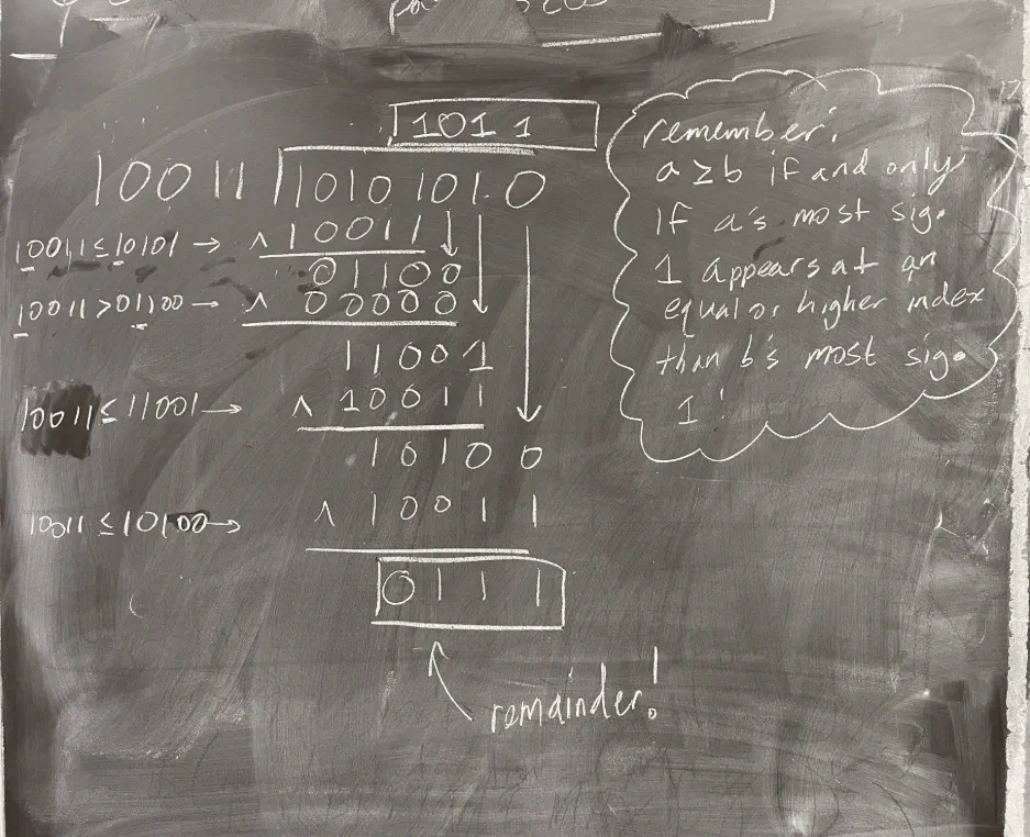 Long division example of binary polynomials in modulo-2 arithmetic